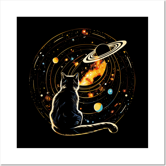 Cat Staring at Planet Saturn, Cat Dad, Cat Lover Wall Art by Apocatnipse Meow